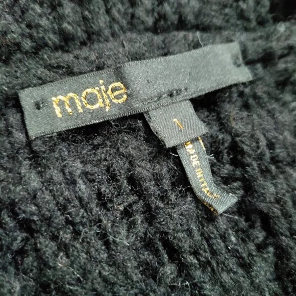 Maje made in Italy Womens Black Cable Knit Cardigan Sweater L - Picture 4 of 11